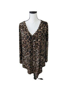 Avenue Womens Size 18/20 Crossover V-Neck Tunic Top Leopard Print Long Sleeve